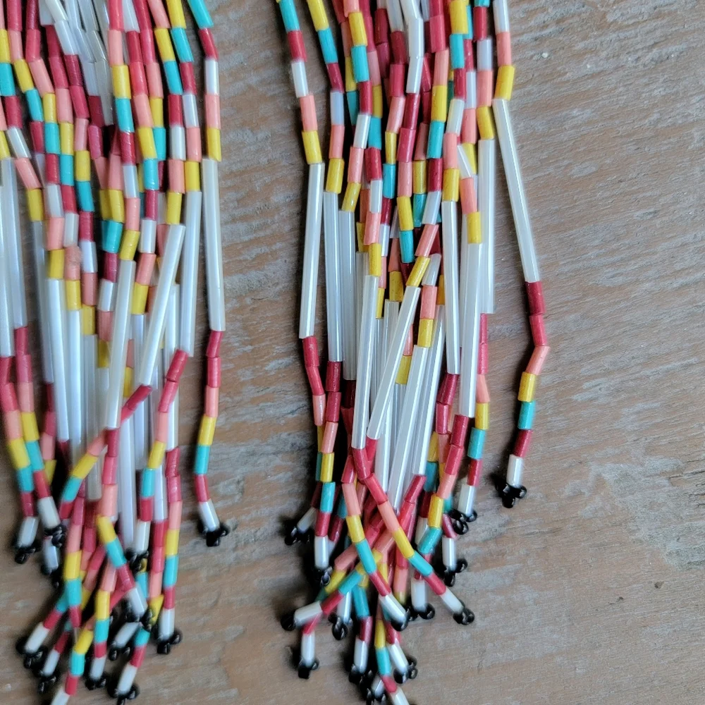 Kiss the sky native Aztec south western seed bead fringe Dangle earrings